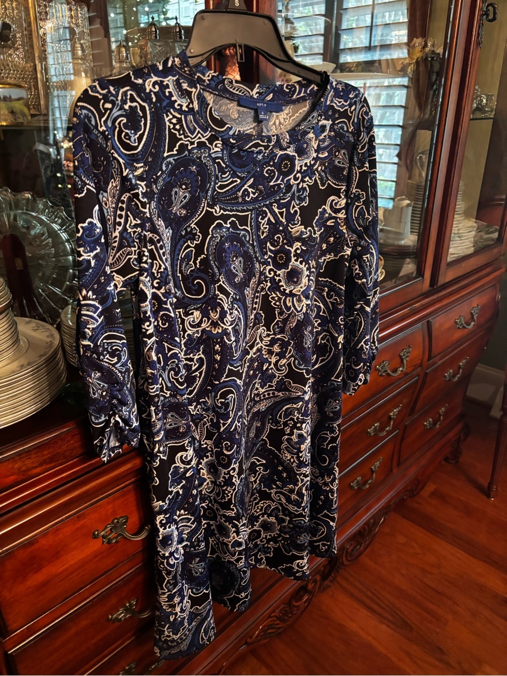 Apt. 9 Navy and White Paisley Long-Sleeve Dress